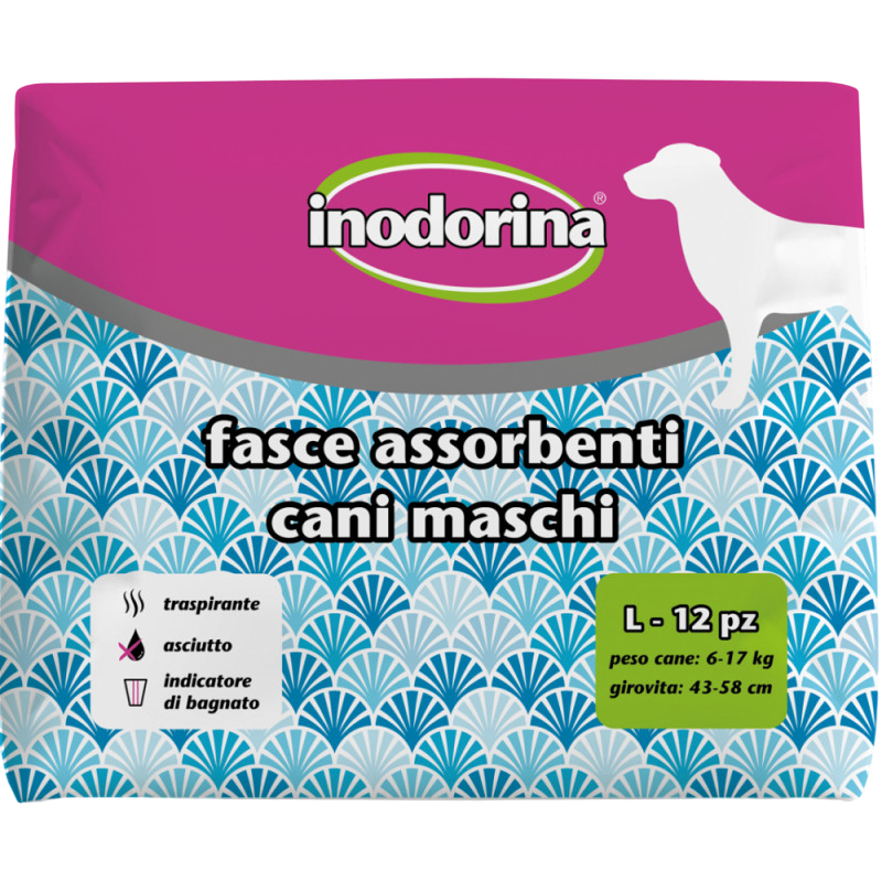 Inodorina Scutece pentru câini masculi, 12 bucăți: 6-17 kg, 43-58 cm talie