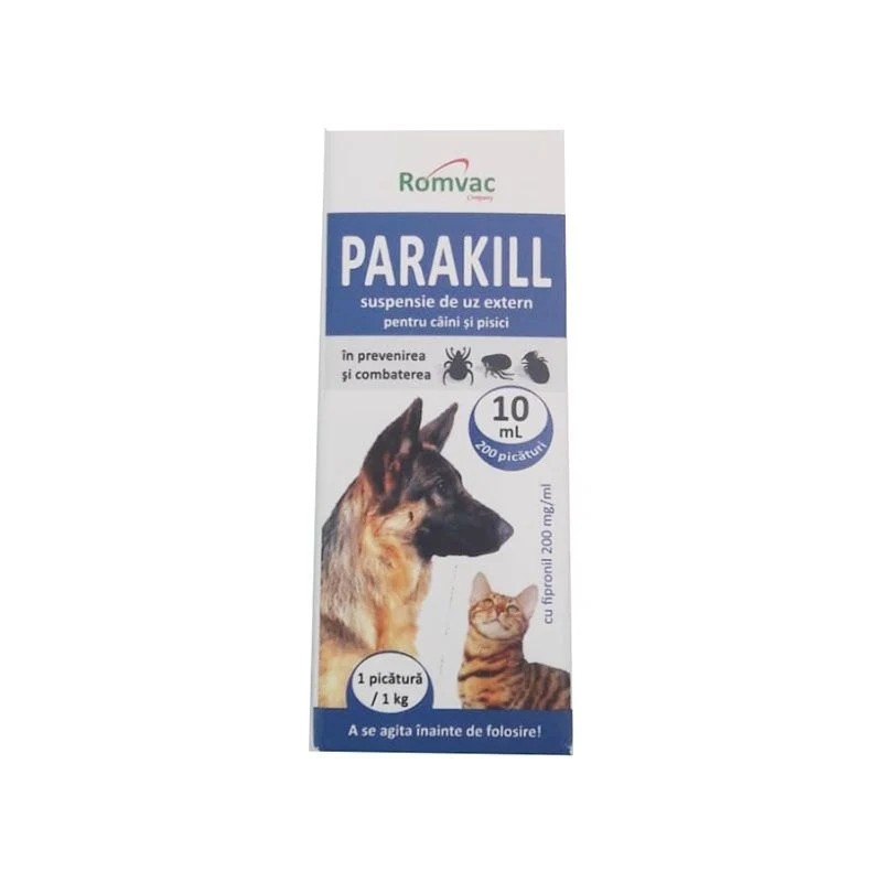 Parakill 10 ml, 200 picaturi, antiparazitare externa pentru caini si pisici