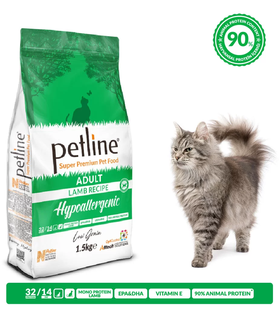 Petline Hypoalergenic, hrana uscata superpremium pentru pisici adulte,,sensibile, cu miel, 1.5 kg
