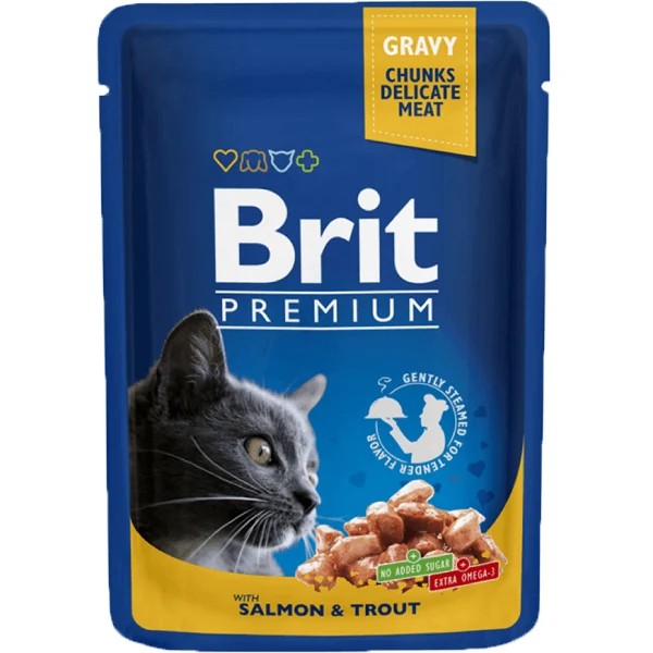 Brit Premium Cat plic cu carne de somon si pastrav, Set 10 X 100 gr