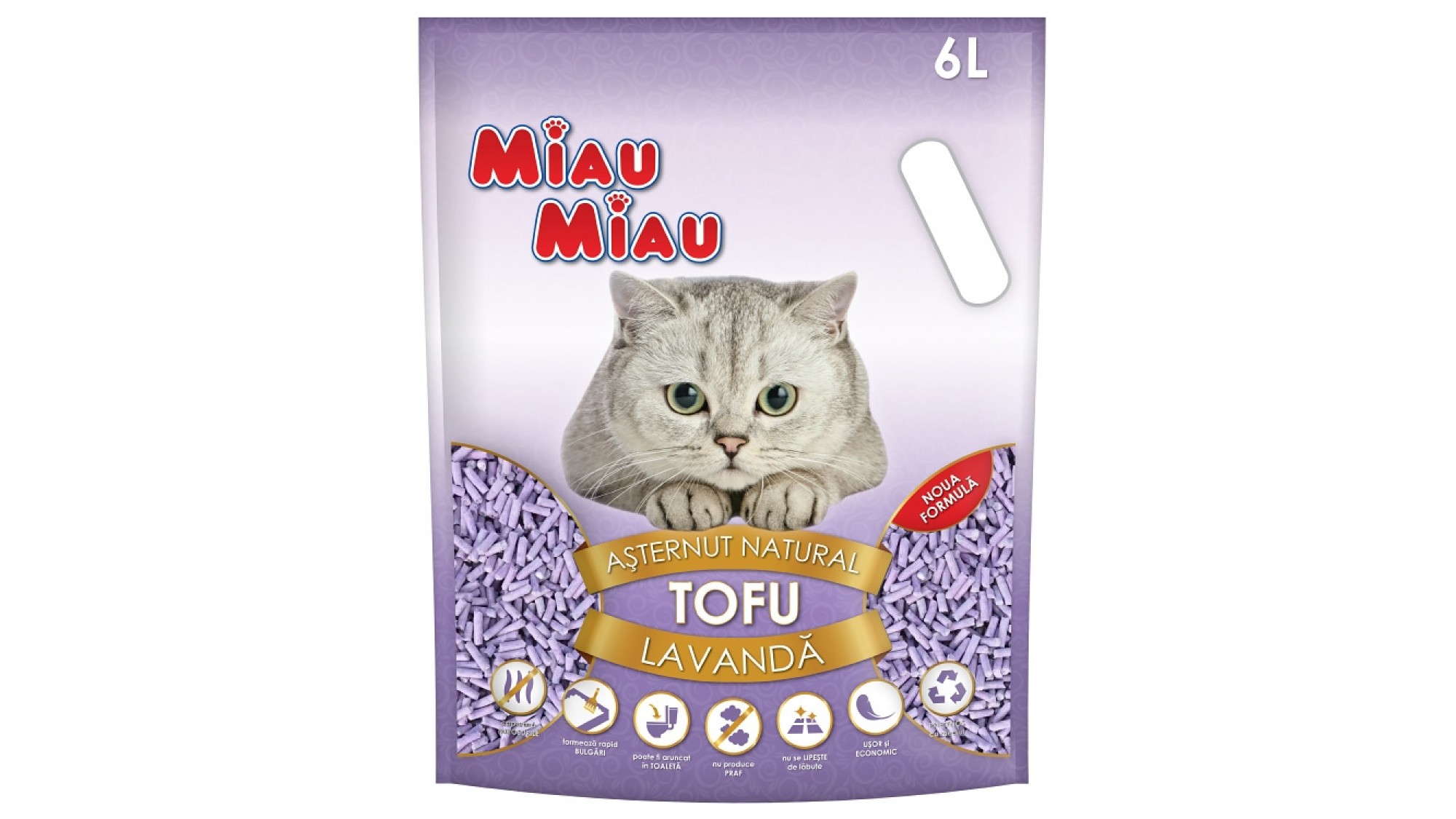 Asternut Natural Din Tofu Pentru Pisici Miau Miau cu lavanda 6 L Miau Miau