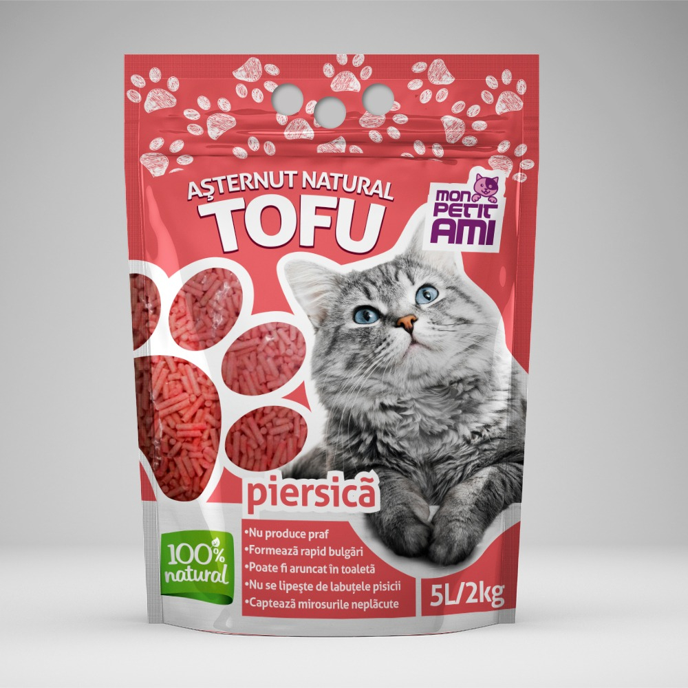 Asternut Natural Din Tofu Pentru Pisici Mon Petit Ami cu Piersica 5 L