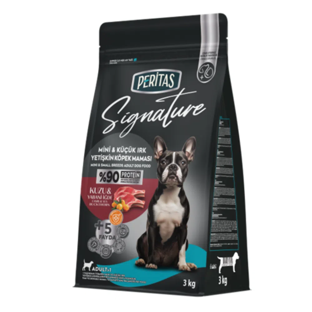 Hrana uscata pentru caini adulti, talie mica, Peritas Signature, cu miel si orez, 3 kg