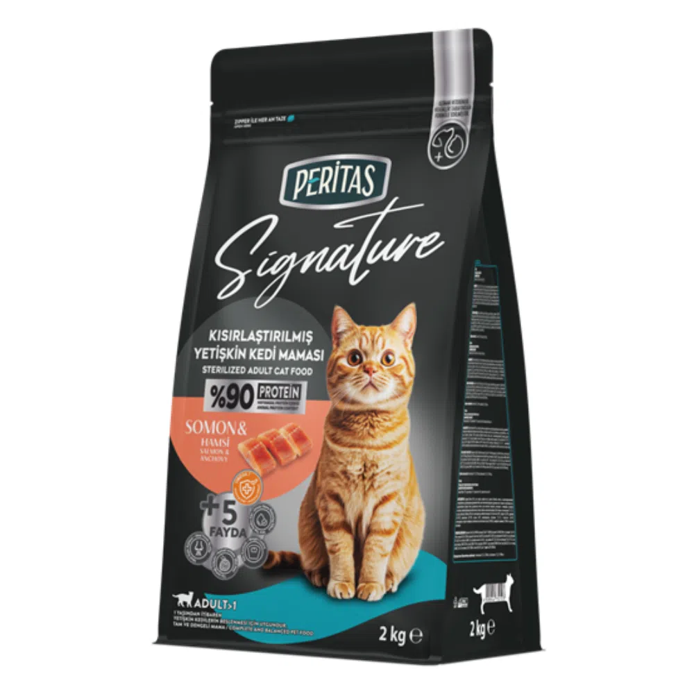 Hrana uscata pentru pisici sterilizate, Peritas Signature, cu somon si hamsie, 2 kg