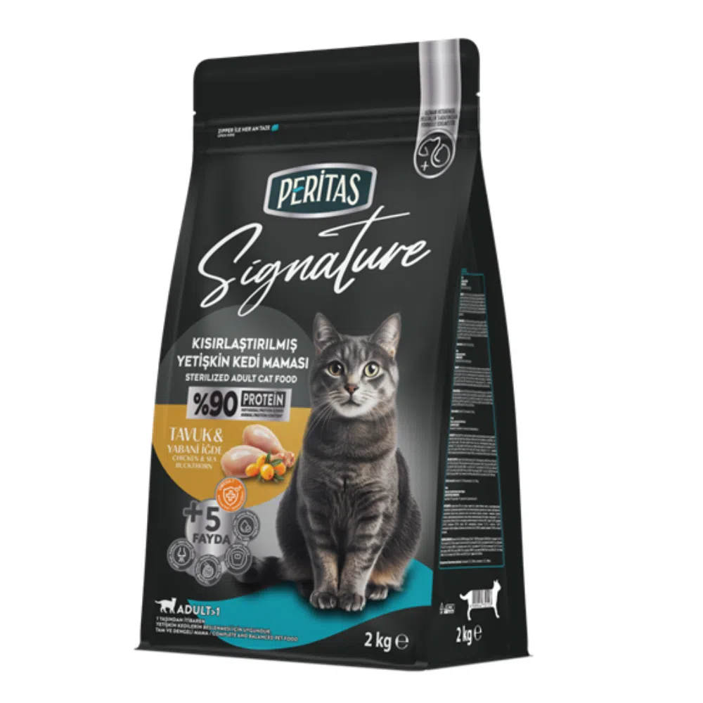 Hrana uscata pentru pisici sterilizate, Peritas Signature, cu pui, 2 kg