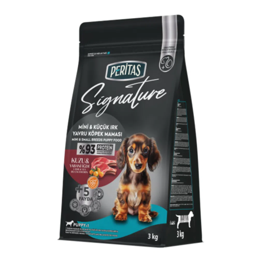 Hrana uscata pentru caini, juniori, talie mica, Peritas Signature, cu miel si orez, 3 kg