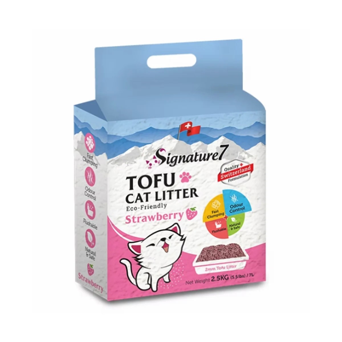 Asternut Igienic pentru pisici, Tofu, Signature7, cu capsuni 7 L